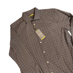 Murano Performance Tall Man Shirt Mens Large Tall LT Black Geometric Button Down